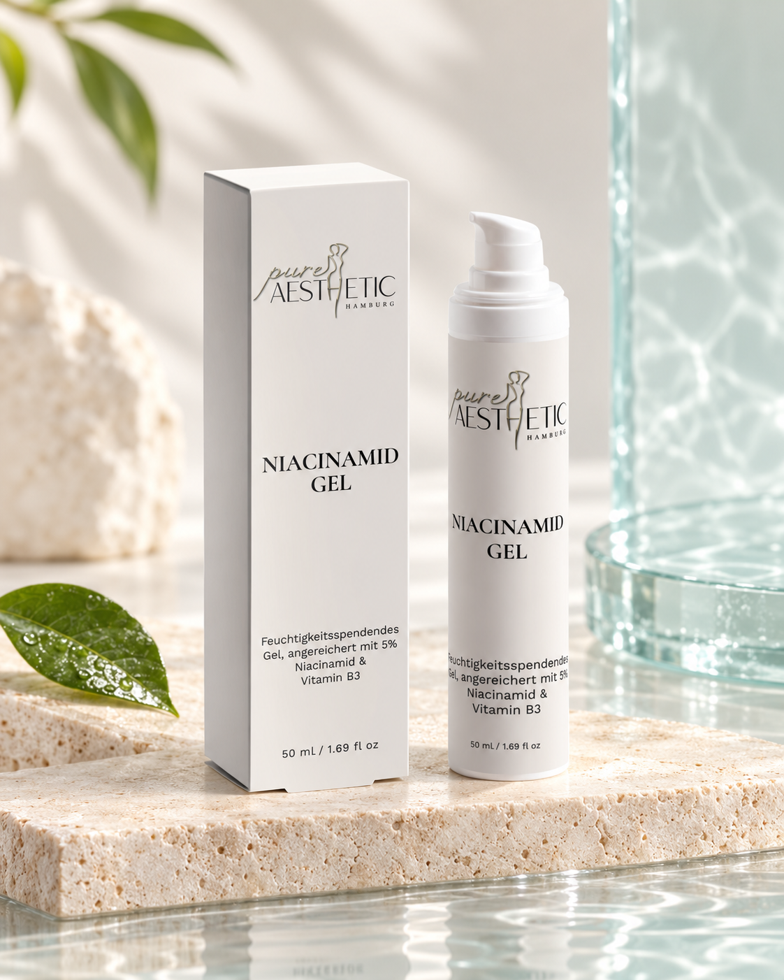 Pure Skin Care Niacinamid Gel in professioneller Studio-Inszenierung