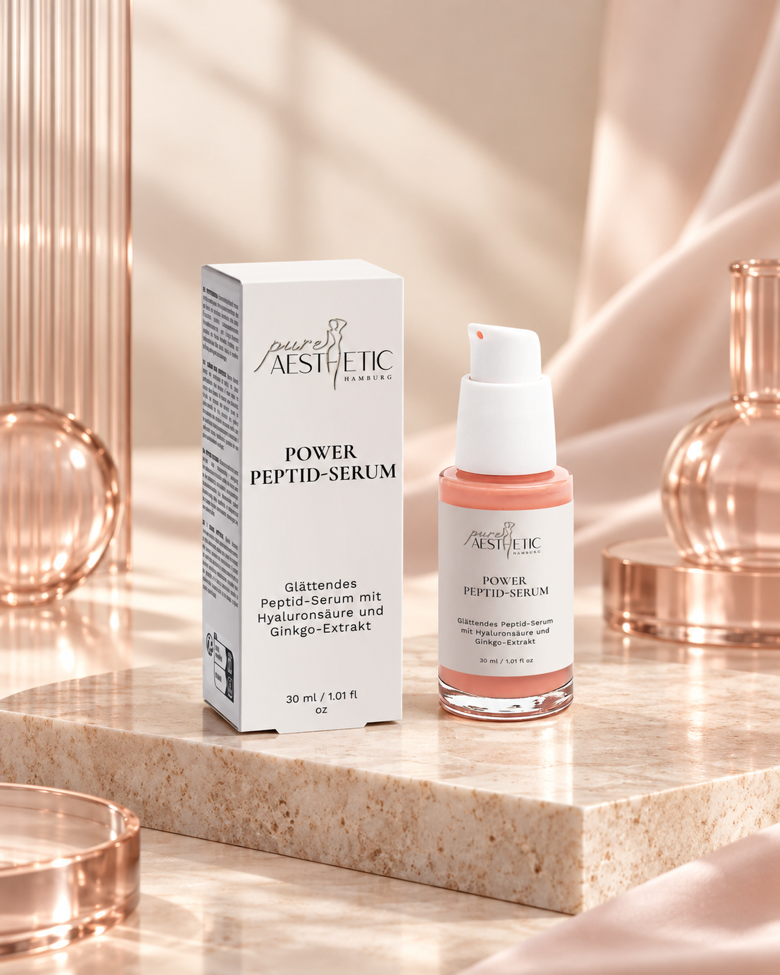 Pure Skin Care Power Peptid Serum in hochwertiger Studio-Inszenierung