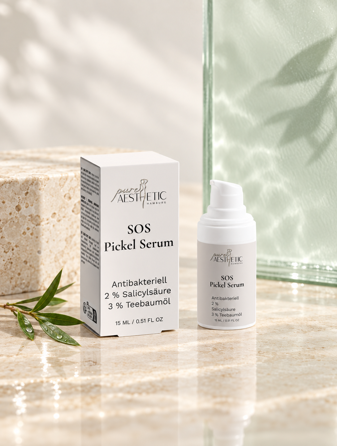Pure Skin Care SOS Pickel Serum mit Salicylsäure in Studio-Inszenierung